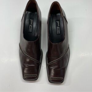 Paul Green Women’s Dark Brown Leather Closed Square Toe Heels Size‎ 5.5